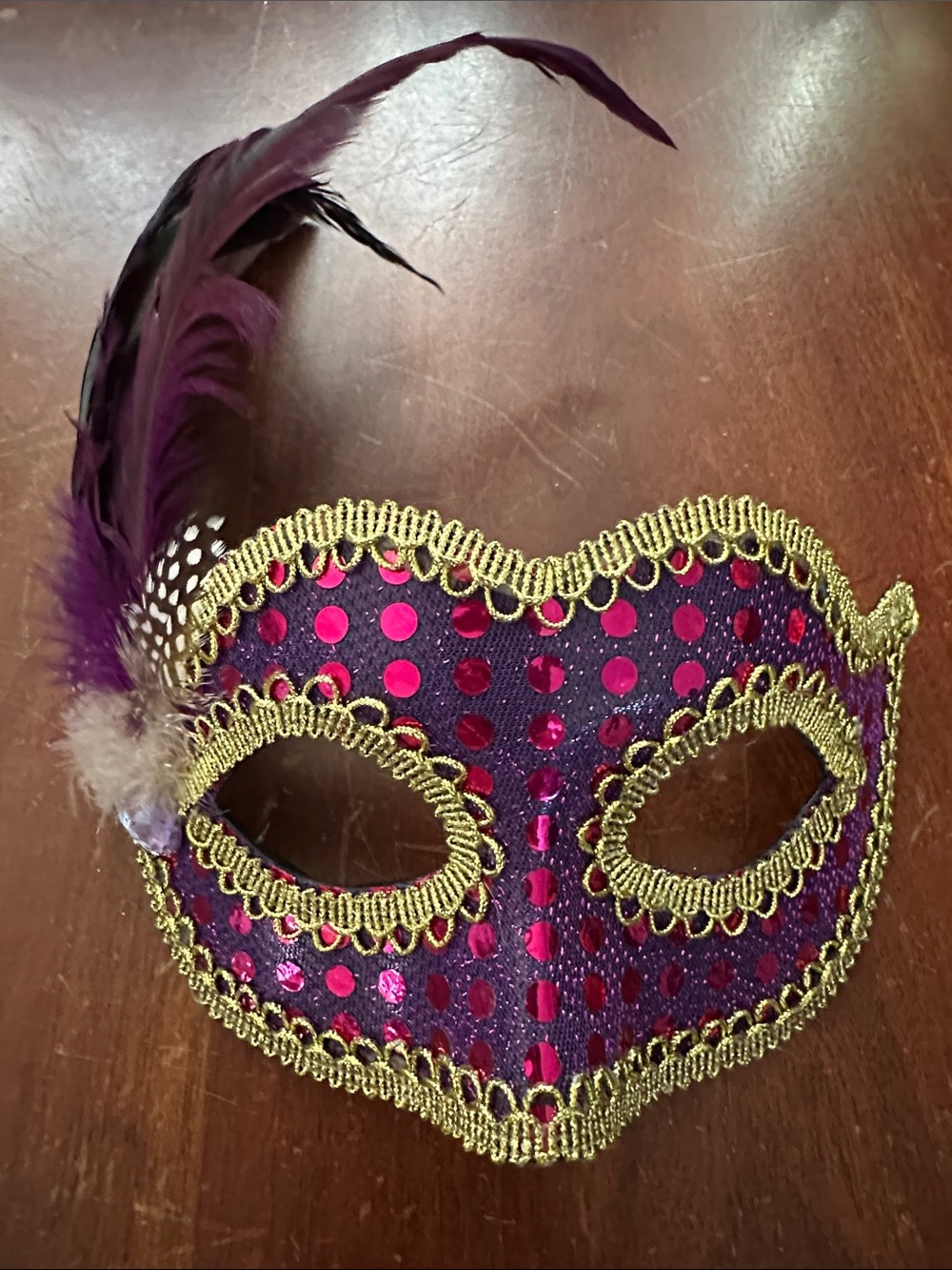 Purple and Gold Feathered Masquerade Eye Mask